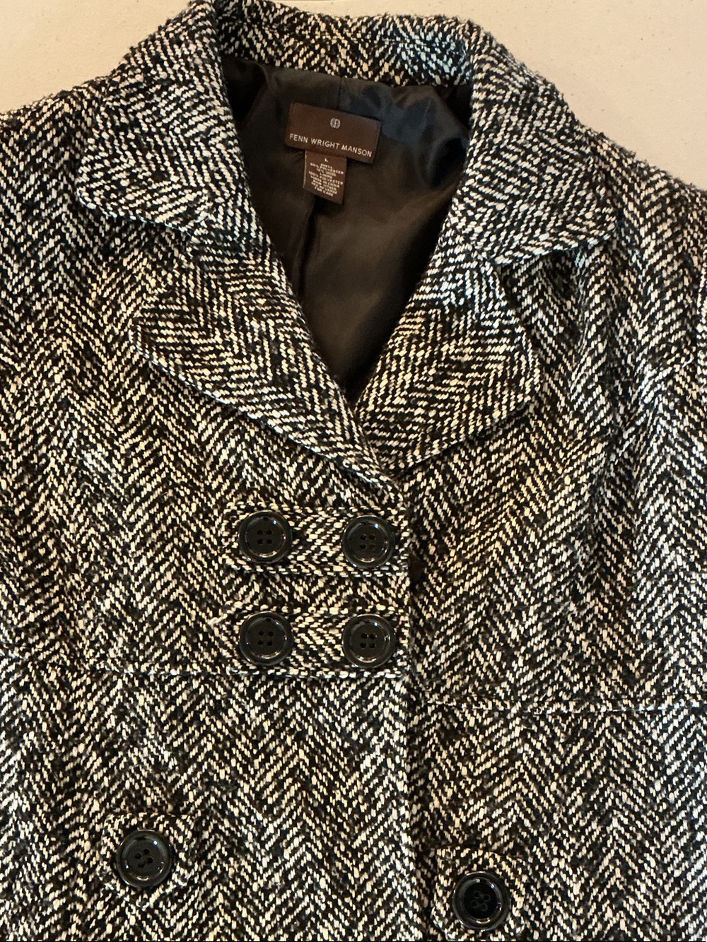 Fenn Wright Manson Black & White Tweed Double-Breasted Pea Coat